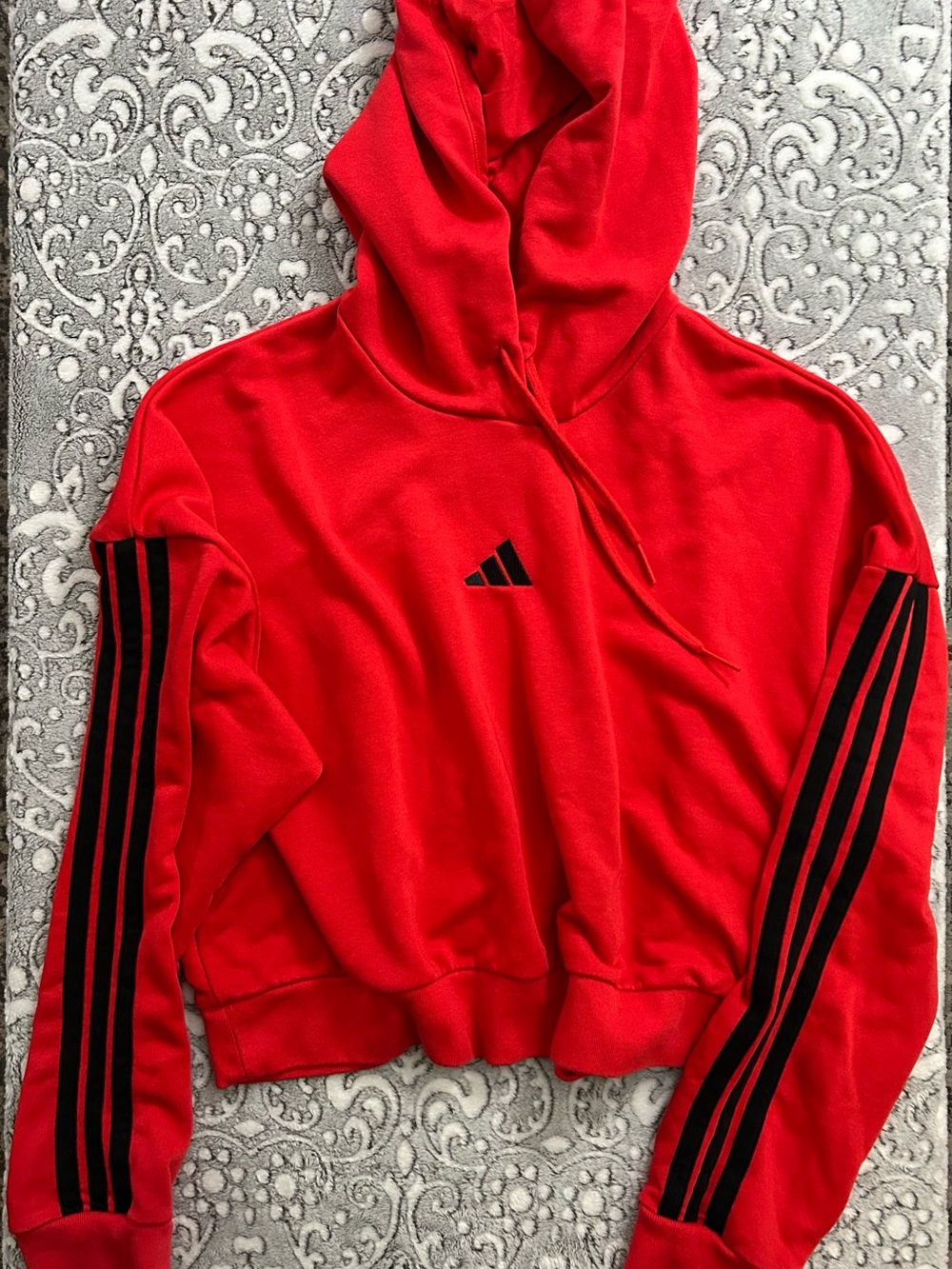 Adidas Essentials 3-stripes Red Crop Hoodie NWOT